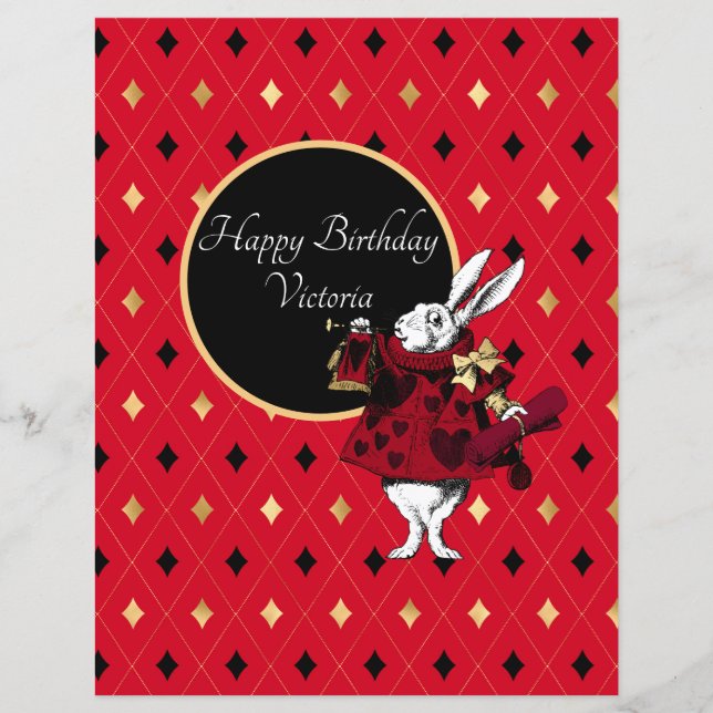 White Rabbit in Red Birthday Scrapbook Paper (Front)