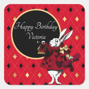 White Rabbit in Red Birthday Square Sticker