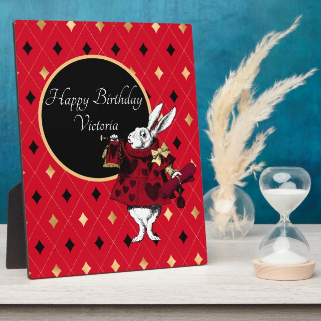 White Rabbit in Red Birthday Tabletop Plaque (Side)