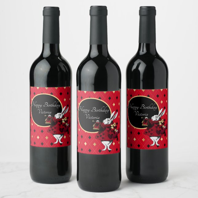 White Rabbit in Red Birthday Wine Label (Bottles)