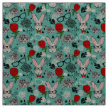 White rabbit in roses fabric