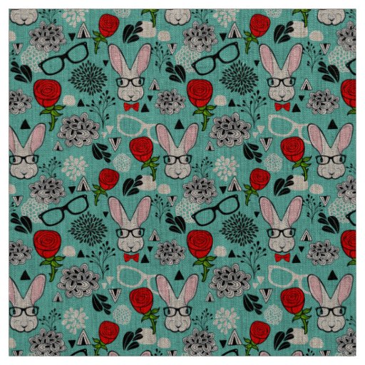 White rabbit in roses fabric