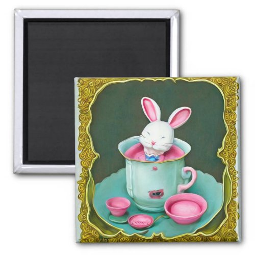 White Rabbit in Tea Cup Magnet