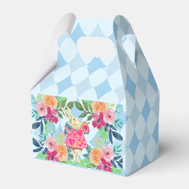 White Rabbit in Wonderland blue argyle Favor Boxes (Front Side)