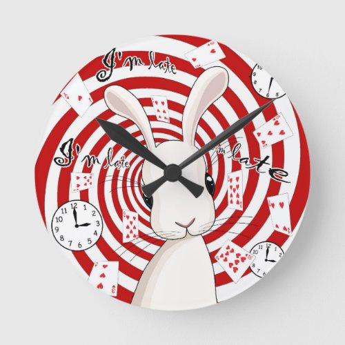 White rabbit in Wonderland Round Clock