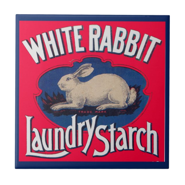 White Rabbit Laundry Starch crate label Ceramic Tile (Front)