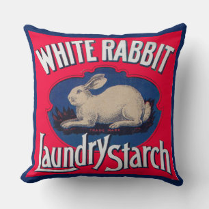 White Rabbit Laundry Starch label Throw Pillow
