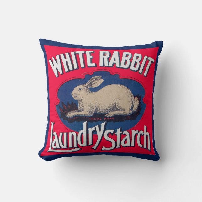 White Rabbit Laundry Starch label Throw Pillow (Front)