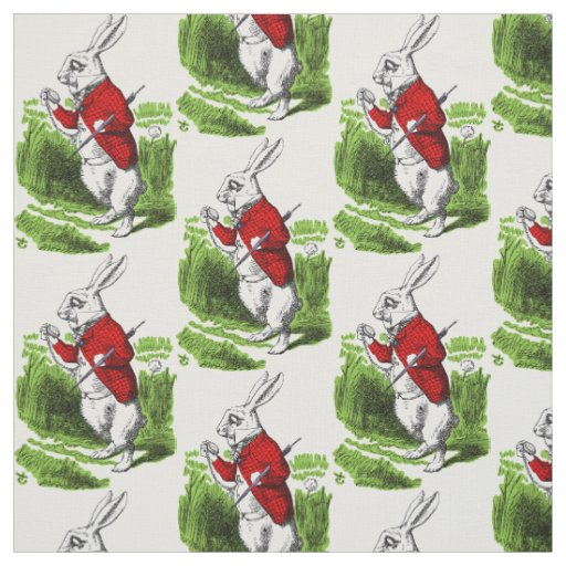 White Rabbit looking at watch. Illustration Fabric