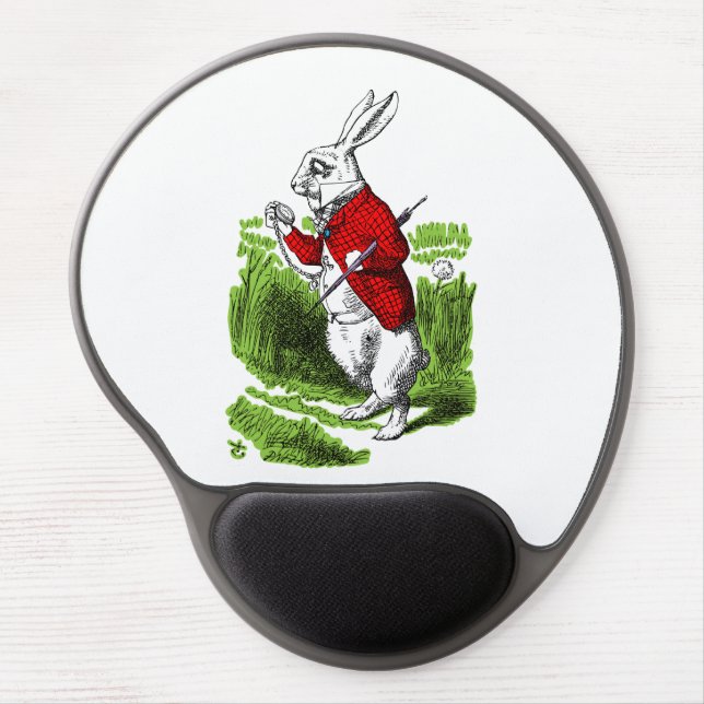 White Rabbit looking at watch. Illustration Gel Mouse Pad (Front)
