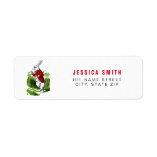 White Rabbit looking at watch. Illustration Label