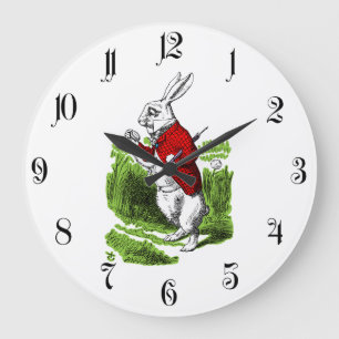 White Rabbit looking at watch. Illustration Large Clock