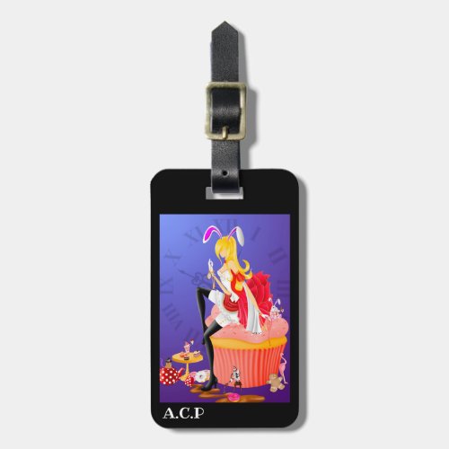 White Rabbit on cupcake wonderland Luggage Tag