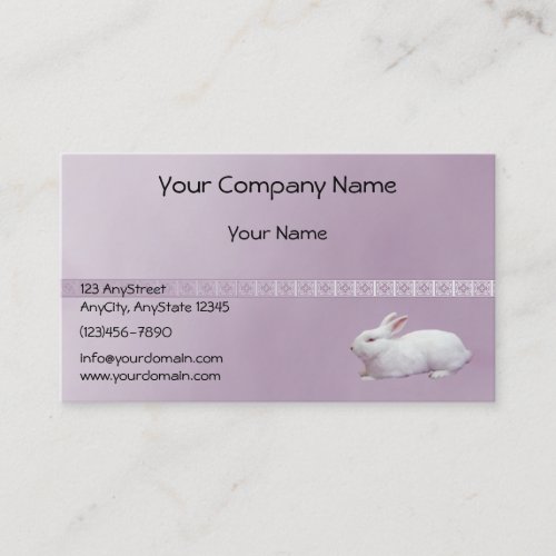 White Rabbit on Lilac Background Business Card Template