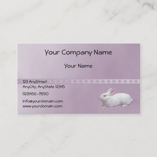 Customizable White Rabbit on Lilac Background Business Card Template