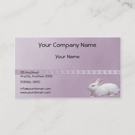 Customizable White Rabbit on Lilac Background Business Card