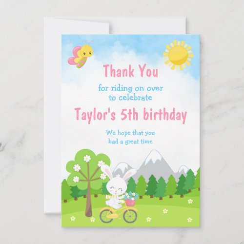 White Rabbit on Yellow Bicycle Thank You Card