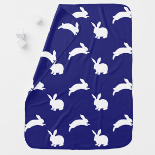 White Rabbit Pattern Midnight Blue Baby Blanket