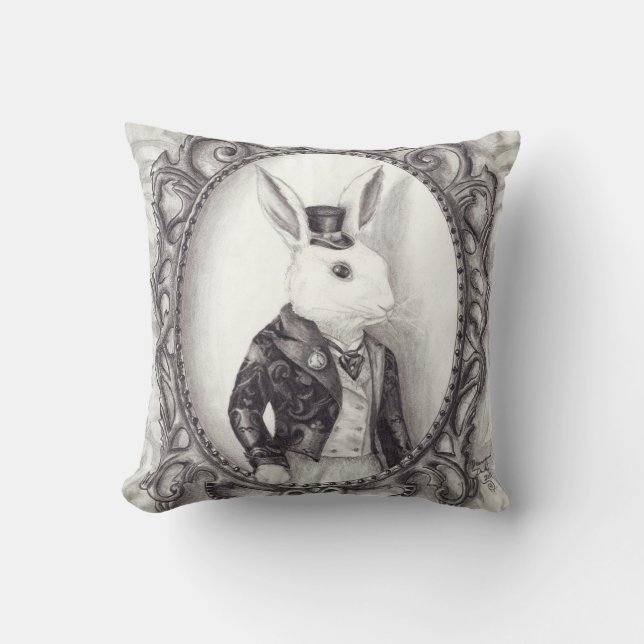 White Rabbit Pillow Alice in Wonderland Pillow (Front)