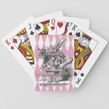 White Rabbit Pink Harlequin Cards by spaceycasey at Zazzle