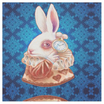 White Rabbit Pop Surrealism Illustration Fabric by Ckrickett at Zazzle