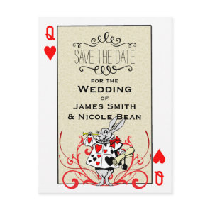 White Rabbit Queen of Hearts Wonderland Save Date Announcement Postcard