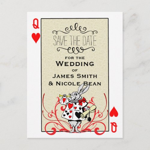 White Rabbit Queen of Hearts Wonderland Save Date Announcement Postcard