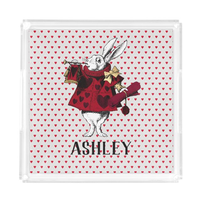 White Rabbit Queens Garb Personalized  Acrylic Tray (Front)