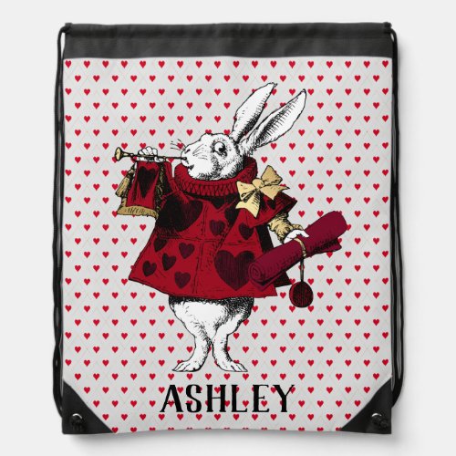 White Rabbit Queens Garb Personalized  Drawstring Bag
