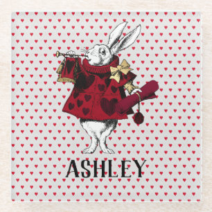 White Rabbit Queens Garb Personalized  Glass Coaster