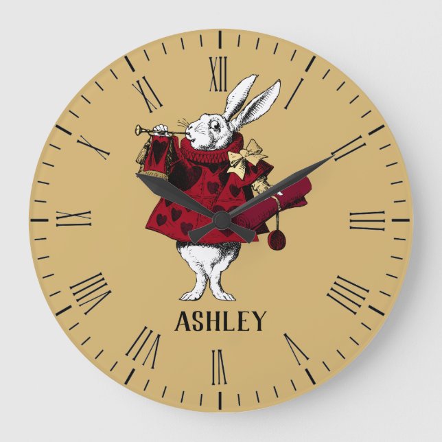 White Rabbit Queens Garb Personalized Large Clock (Front)