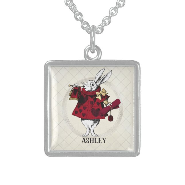 White Rabbit Queens Garb Personalized  Sterling Silver Necklace (Front)