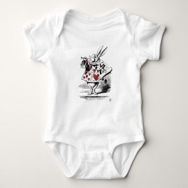 White Rabbit Red Hearts Alice in Wonderland Cute Baby Bodysuit (Front)