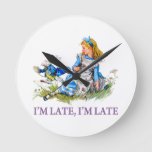 White Rabbit Rushes By Alice, &quot;i&#39;m Late, I&#39;m Late&quot; Round Clock at Zazzle