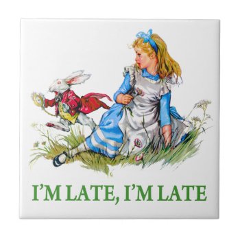 White Rabbit Rushes By Alice  "i'm Late  I'm Late" Tile by All_Around_Alice at Zazzle
