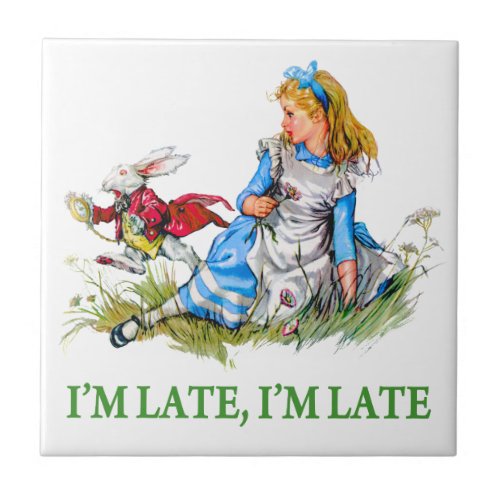 White Rabbit Rushes by Alice im Late Im Late Tile