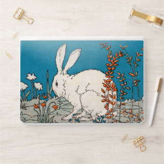 White Rabbit Sitting on Ground in Tall Flowers HP Laptop Skin