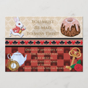 White Rabbit Tea Party Don't Be Late Birthday Invitation