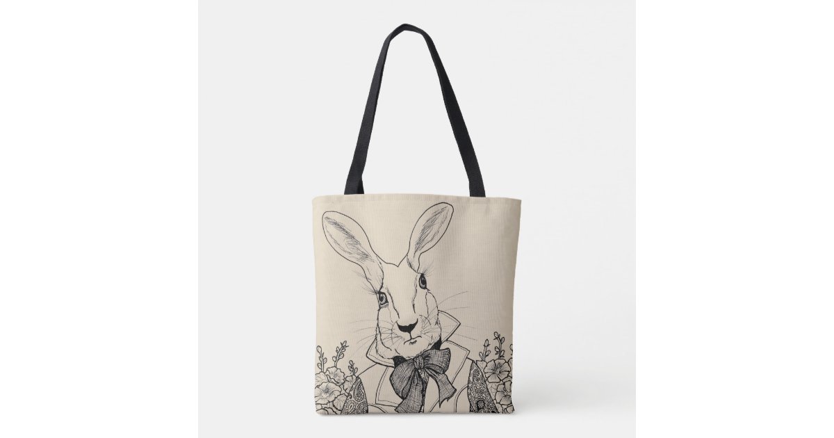 The Hurrier I Go Alice in Wonderland White Rabbit Tote Bag