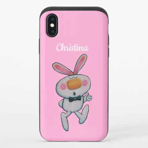 White Rabbit Thumbs Up Sign Bow Tie Bright Pink iPhone X Slider Case