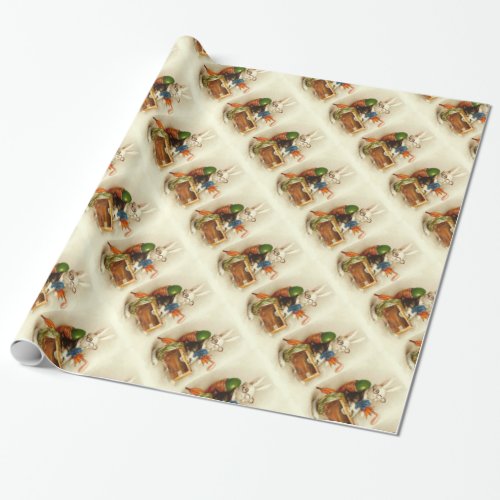 WHITE RABBIT TRAVELING WITH EASTER EGG WRAPPING PAPER