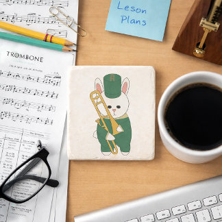 White Rabbit Trombonist in Green Parade Uniform Stone Coaster