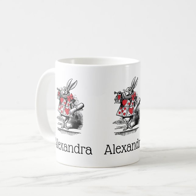 White Rabbit Trumpeter Alice Adv in Wonderland Coffee Mug (Front Left)