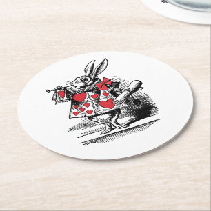 White Rabbit Trumpeter Alice Adv in Wonderland Round Paper Coaster