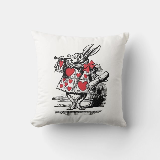White Rabbit Trumpeter Alice Adv in Wonderland Throw Pillow (Front)