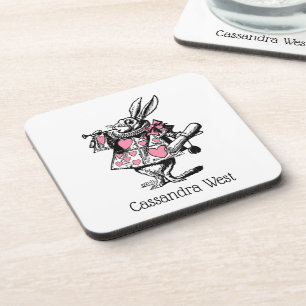 White Rabbit Trumpeter Alice Adv Wonderland Pink Beverage Coaster