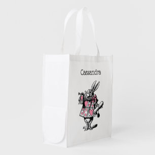 White Rabbit Trumpeter Alice Adv Wonderland Pink Grocery Bag