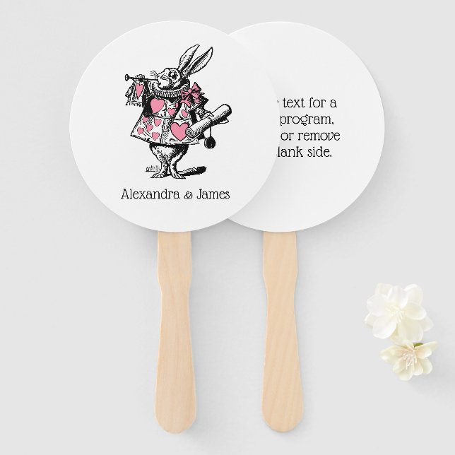 White Rabbit Trumpeter Alice Adv Wonderland Pink Hand Fan (Front and Back)