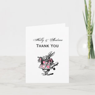 White Rabbit Trumpeter Alice Adv Wonderland Pink Letterpress Thank You Card