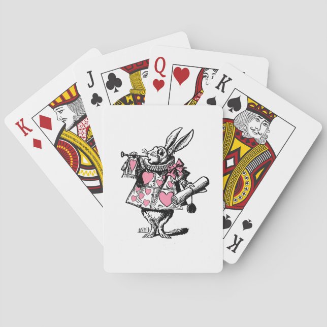 White Rabbit Trumpeter Alice Adv Wonderland Pink Poker Cards (Back)